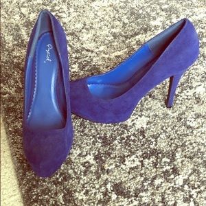 Blue suede stiletto heels